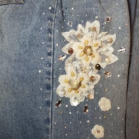 DG2 Size 16 Blue Embellished Beads Sequins Gems Embroidered Floral Jeans - Picture 6 of 9